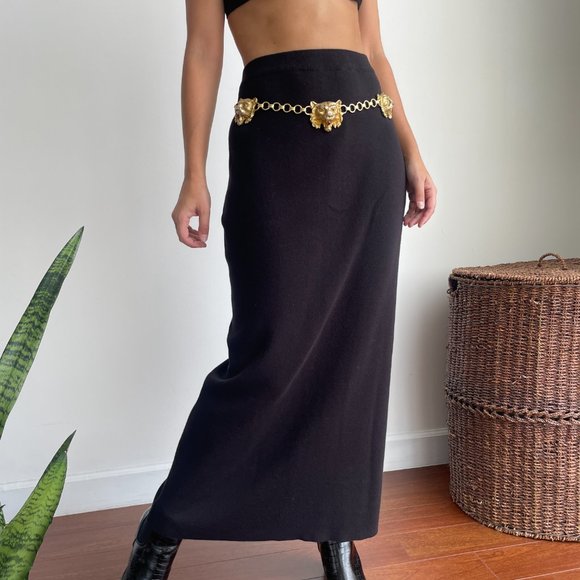 Vintage Dresses & Skirts - Vintage black high waist knitted maxi pencil skirt